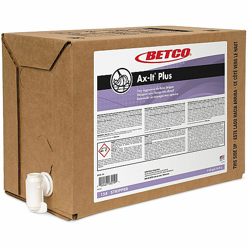 Betco Ax-It Plus No-Rinse Stripper Concentrate - 640 fl oz (20 quart) - 13.5 to 14 pH - Low Foaming, Rinse-free, Fast Acting, Versatile, Pleasant Scent, Residue-free - Clear, Amber - 1 Each (154B500)