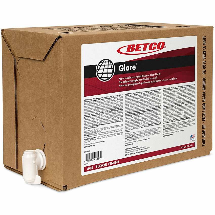 Betco Glare Floor Finish 640 fl oz (20 quart) - 8.1 to 8.9 pH - Mild Scent - Durable, Slip Resistant, Gloss Resistant, Black Mark Resistant, Detergent Resistant - White - 1 Each (605B500)
