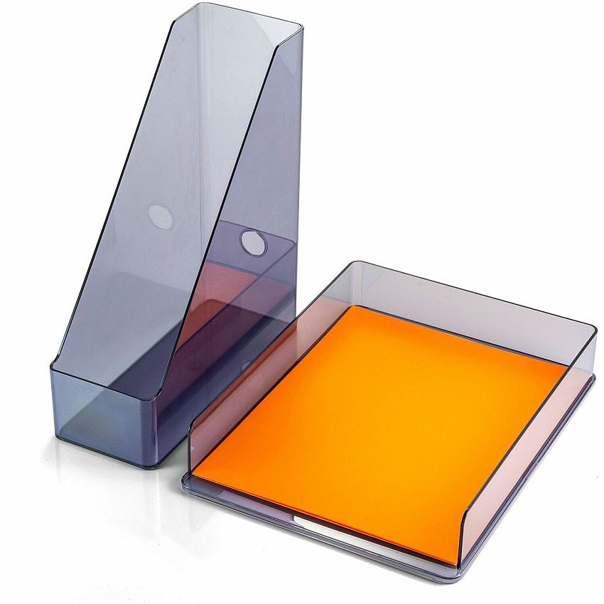 Officemate Recycled Letter Tray & File Desktop Set Desktop - Front Loading, Durable, Sturdy - Translucent Gray - Plastic - 1 Each (26115)