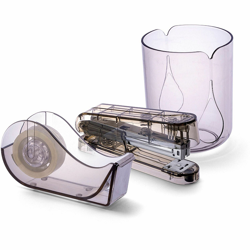 Officemate Recycled 3-Piece Desktop Organizer Set Desktop - Durable, Sturdy - Translucent Gray - Plastic - 1 Each (97712)