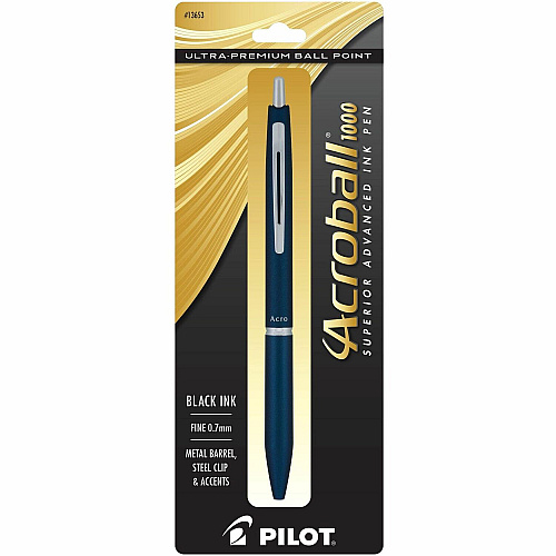 Acroball Ballpoint Pen 0.7 mm Fine Pen Point - Refillable - Retractable - Black Ink - Gel-based - Navy Metal Barrel - Tungsten Carbide Tip - 1 Each (13653)