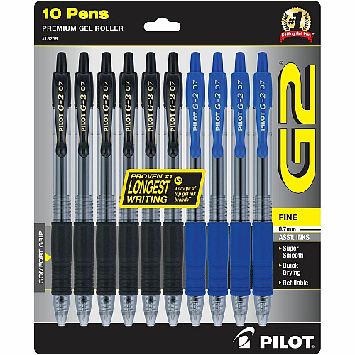 G2 Retractable Gel Ink Rolling Ball Pen Fine Pen Point - Refillable - Retractable - Assorted Ink - Liquid Gel Ink - 10 / Pack (18259)