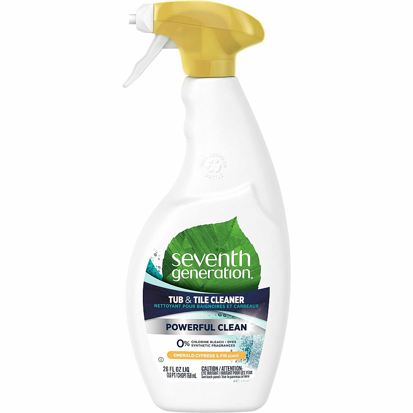 Seventh Generation Natural Tub and Tile Cleaner Concentrate - 26 fl oz (0.8 quart) - Emerald Cypress & Fir Scent - 1 Each - Non-toxic, Fume-free, Bio-based, Kosher, Dye-free, Gluten-free, Chlorine-free, Bleach-free - White, Multi (44774)
