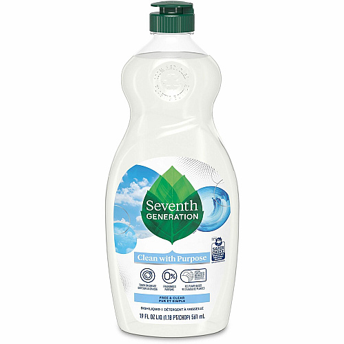 Seventh Generation Free/Clear Natural Dish Liquid Concentrate - 19 oz (1.19 lb) - Non-toxic, Petroleum Free, Hypoallergenic, Bio-based, Kosher, Gluten-free - Clear, Multi - 1 Each (44986)