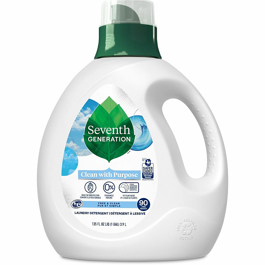 Seventh Generation Natural Laundry Detergent Ready-To-Use - 135 fl oz (4.2 quart) - Hypoallergenic, Non-irritating, Bio-based, Kosher - White, Green, Blue - 1 Each (45065)