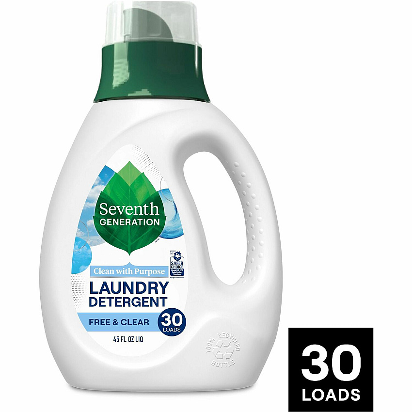 Seventh Generation Natural Laundry Detergent 45 fl oz (1.4 quart) - Hypoallergenic, Non-irritating, Bio-based, Kosher - White, Green, Blue - 1 Each (45066)