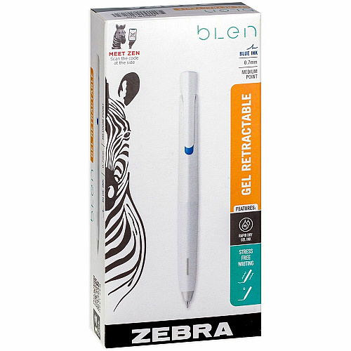 Zebra Pen bLen Retractable Gel Pens 0.7 mm Medium Pen Point - Retractable - Blue Ink - 1 Dozen (41420)