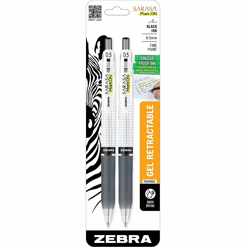 Zebra Pen SARASA Mark ON Gel Retractable Pens 12.7 mm Fine Pen Point - Retractable - Black Ink - Water Based - 2 / Pack (48412)