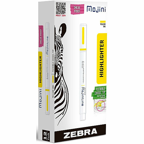 Zebra Pen Mojini Single Ended Highlighters 4 mm Chisel Marker Point - Yellow Ink - 1 Dozen (70250)
