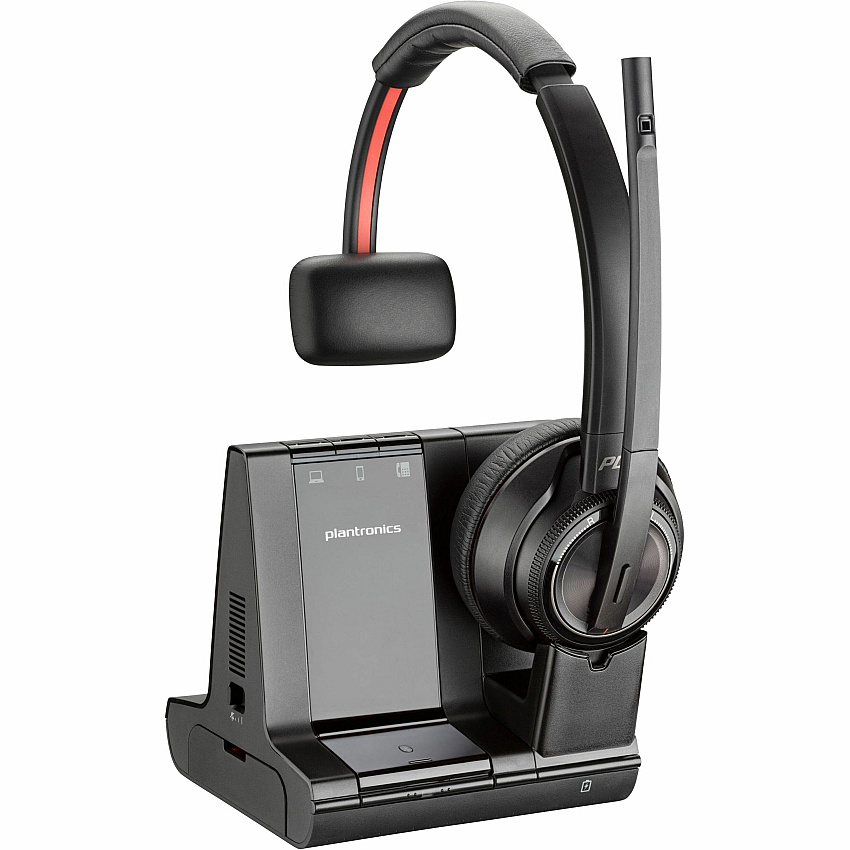 Poly Savi 8210 Single-Ear Wireless Headset Mono - USB Type A, RJ-11 - Wired/Wireless - Bluetooth/DECT - 590 ft - 32 Ohm - 20 Hz to 20 kHz - On-ear, Over-the-head - Monaural - Ear-cup - Noise Cancelling Microphone - Black (7S445AA)