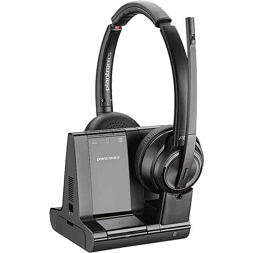 Poly Savi 8200 Office Stereo Headset Microsoft Teams Certification - Stereo - USB Type A, RJ-11 - Wired/Wireless - Bluetooth/DECT - 590 ft - 32 Ohm - 20 Hz to 20 kHz - On-ear, Over-the-head - Binaural - Supra-aural - Noise Cancelling Microphone  (7S4B5AA)