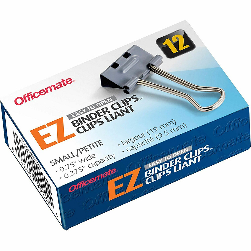 Officemate Binder Clip, Small Small - 2.8" Length x 1.7" Width - 0.38" Size Capacity - for Binder - Gray - 12 / Box (99220)