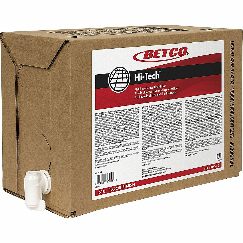 Betco Hi-Tech Metal Interlocked Floor Finish 640 fl oz (20 quart) - 8.1 to 8.9 pH - Mild Scent - Self-sealing, Self-Leveling, Slip Resistant - Milky White, Clear - 1 Each (610B500)