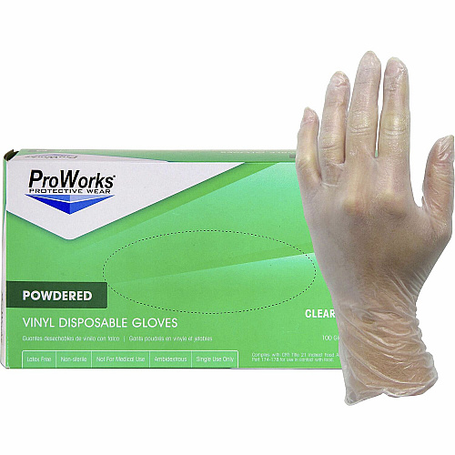 ProWorks Vinyl Powdered Industrial Gloves 3 mil Thickness x 9" Glove Length - Large Size - Vinyl - Clear - Powdered, Non-sterile - For Industrial, General Purpose, Construction, Food Processing, Food Service, Hospitality - 100/Box - 10 / Carton (GLV103PL)
