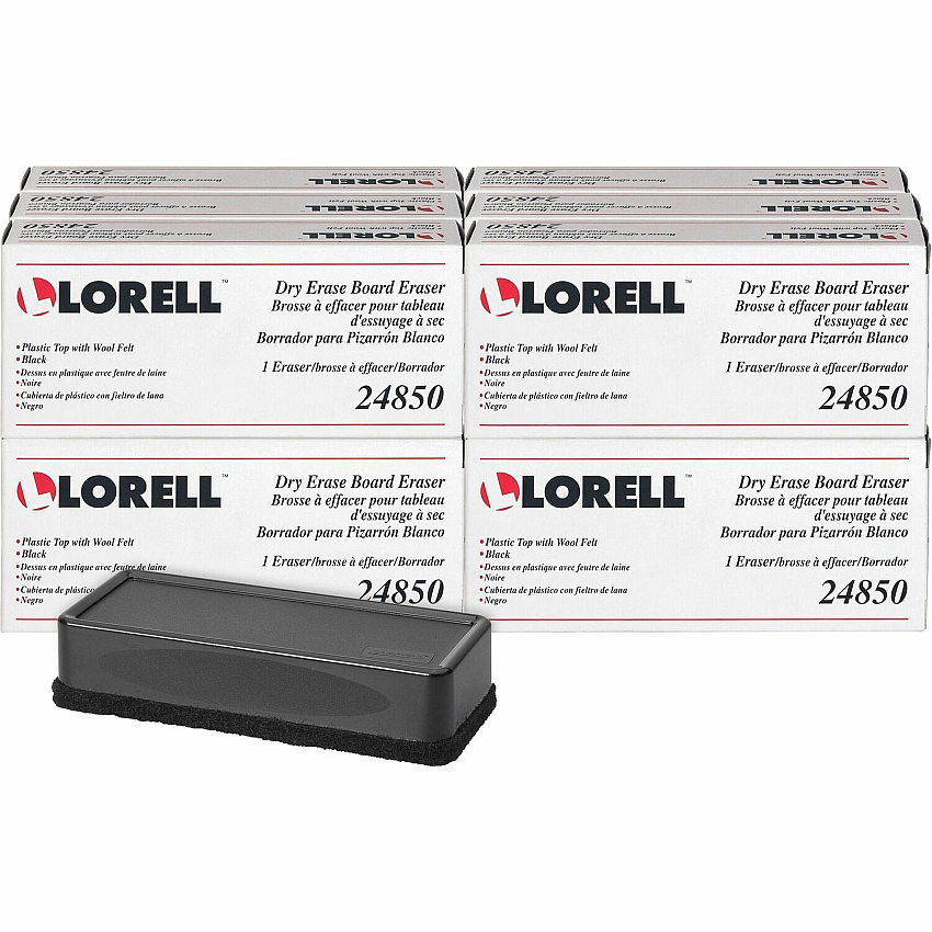 Lorell Dry-Erase Board Erasers Black - 12 / Box (LLR24850BX)
