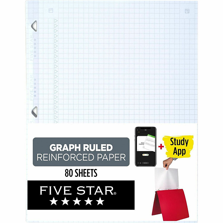 Acco Five Star Reinforced Graph-Ruled Filler Paper 80 Pages - Ruled Margin - Letter - 8 1/2" x 11" Sheet Size - White Paper - Heavyweight, Non-bleeding, Durable, Tear Resistant, Reinforced, Hole-punched - 1 Each (170122)