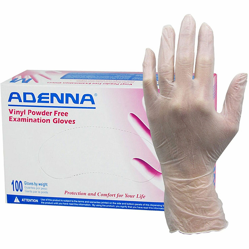 Adenna Vinyl Powder Free Exam Gloves 4 mil Thickness x 9.40" Glove Length - X-Large Size - Polyvinyl Chloride (PVC) - Translucent - Latex-free, Comfortable, Non-sterile - For Examination, Industrial, Cosmetology, Food Processing, Healthcare, Hosp (VPF238)