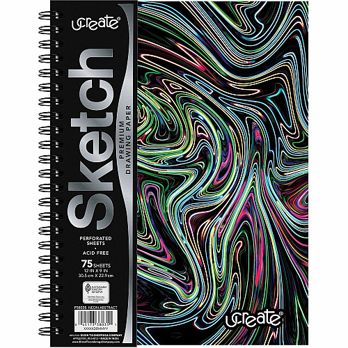 Pacon Fashion Sketch Book 75 Pages - Spiral - 120 g/m² Grammage - 9" x 6" Sheet Size - Neon Neon Squiggles Cover - Acid-free, Perforated, Durable - 1 Each (P38035)
