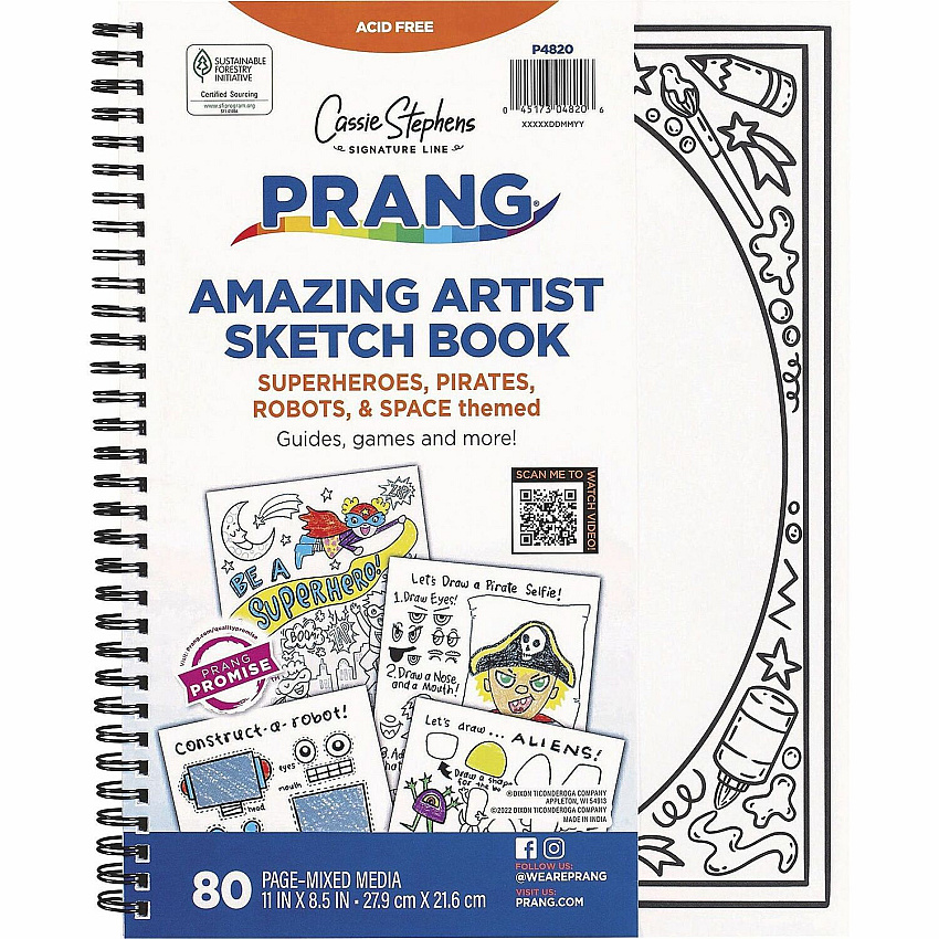 Pacon Amazing Artist Sketch Book 80 Pages - Black, White Cover - Perforated, Acid-free - 1 Each (P4820)
