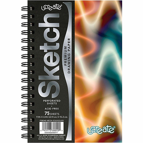 Pacon Fashion Sketch Book 75 Pages - Spiral - 120 g/m² Grammage - 9" x 6" Sheet Size - Neon Neon Abstract Cover - Acid-free, Perforated, Durable - 1 Each (P38040)