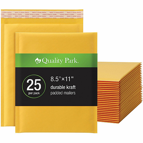 Quality Park Bubble Mailers Bubble - 8 1/2" Width x 11" Length - Strip - Brown Kraft - 25 / Box (85759)