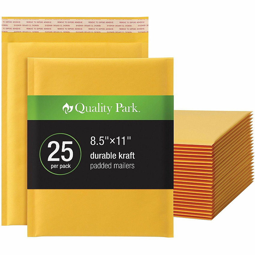 Quality Park Bubble Mailers Bubble - 8 1/2" Width x 11" Length - Strip - Brown Kraft - 25 / Box (85759)