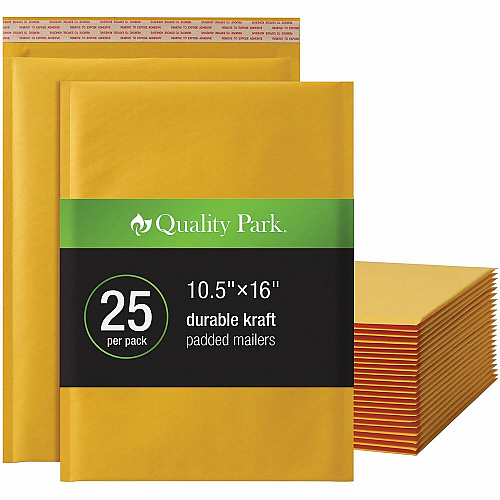 Quality Park Bubble Mailers Bubble - 10 1/2" Width x 15" Length - Strip - Brown Kraft - 25 / Box (85763)
