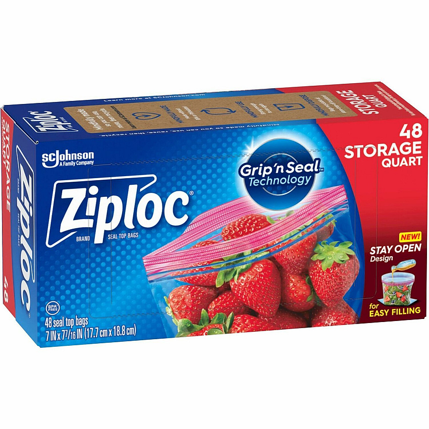 Ziploc&reg; Stand-Up Storage Bags 1 quart Capacity - Blue - Kitchen, Storage - 48 / Box (351317)