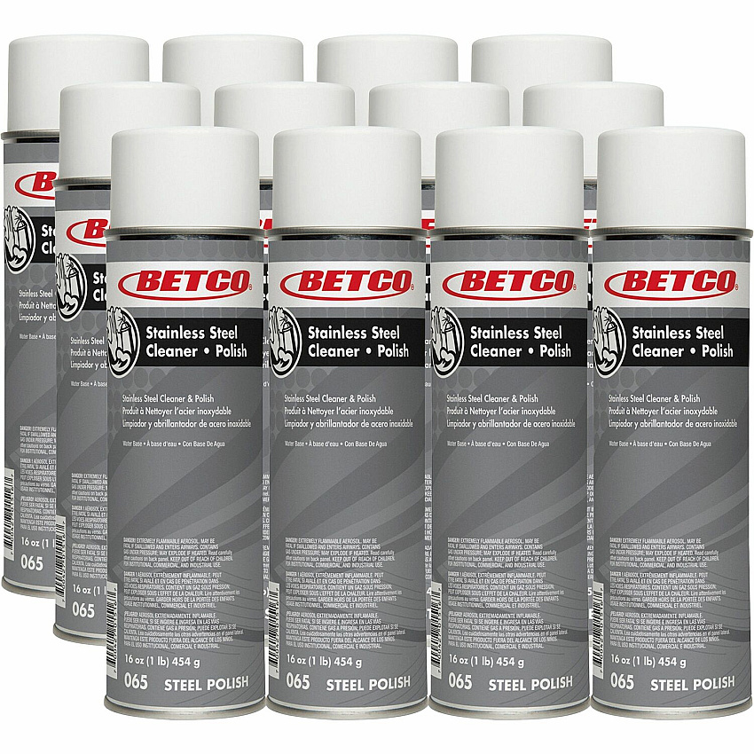 Betco Stainless Steel Cleaner & Polish Ready-To-Use - 16 fl oz (0.5 quart) - Characteristic Scent - Non-greasy, Film-free - White Can - 12 / Carton (0652300CT)