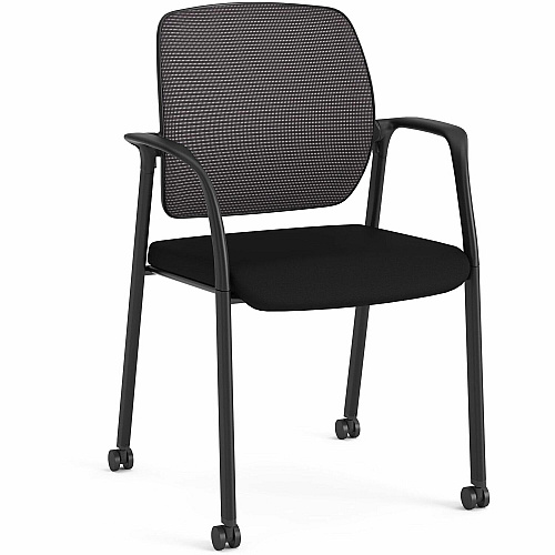 HON Nucleus Guest Chairs Black Seat Color - Fabric Seat Material - Black Back Color - Mesh Back Material - Four-legged Base - Armrest - 1 Each (NR6GMU10P71)