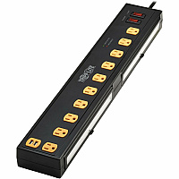 Tripp Lite by Eaton Protect It! 10-Outlet Surge Protector with Swivel Light Bars - 5-15R Outlets, 2 USB Ports, 6 ft. (1.8 m) Cord, 1350 Joules, Black 10 x NEMA 5-15R - 1350 J - 120 V AC Input - USB - 6 ft (TLP1006USB)