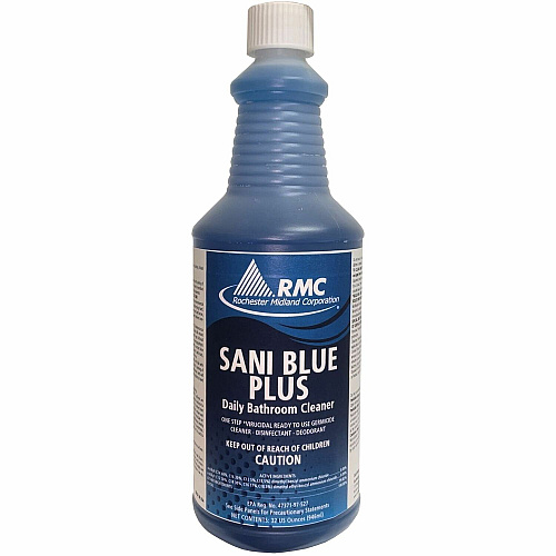 Rochester Midland RMC Sani Blue Plus Bathroom Cleaner Ready-To-Use - 32 fl oz (1 quart) - 11 pH - Disinfectant, Deodorize, Bactericide, Virucidal, Fungicide - Brilliant Blue - 1 Each (11771414)