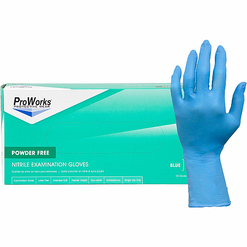 ProWorks Nitrile Powder-Free Exam Gloves 8 mil Thickness x 12" Glove Length - Medium Size - For Right/Left Hand - Nitrile - Blue - Non-sterile, Wear Resistant, Tear Resistant, Durable, Latex-free, Heavyweight - For Automotive, Aerospace, Exam (N108EPFMED)