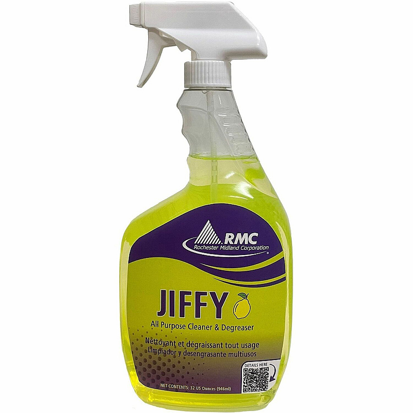 Rochester Midland RMC Jiffy Spray Cleaner Ready-To-Use - 32 fl oz (1 quart) - 13.5 pH - Water Based, Rinse-free, Water Soluble - Clear Yellow-Green - 1 Each (10243014)