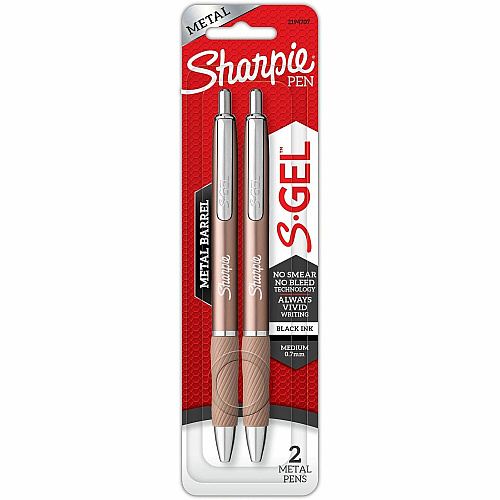 Sharpie S-Gel Pens 0.7 mm Pen Point - Black Ink - Champagne Metal Barrel - 2 / Pack (2194707)