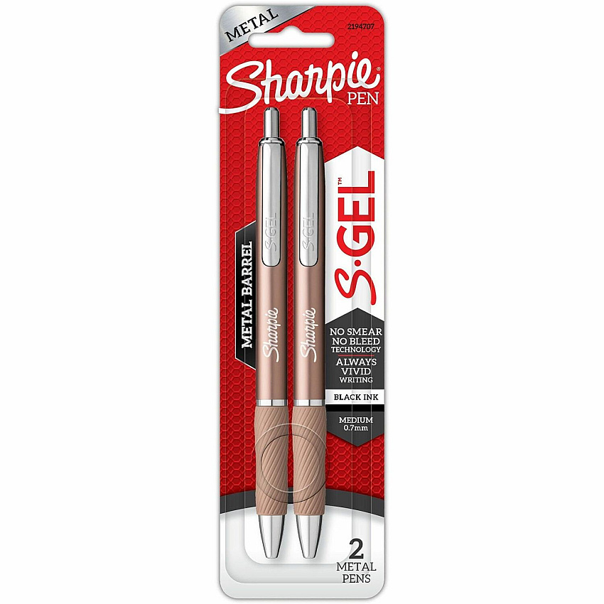 Sharpie S-Gel Pens 0.7 mm Pen Point - Black Ink - Champagne Metal Barrel - 2 / Pack (2194707)