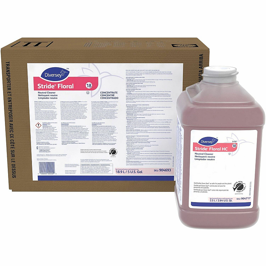 Diversey Stride Floral HC Neutral Cleaner Concentrate - 84.5 fl oz (2.6 quart) - 7.5 pH - Floral Scent - Rinse-free, Non Alkaline, Film-free, Low Foaming, Pleasant Scent, Kosher - Red - 2 / Carton (904717)