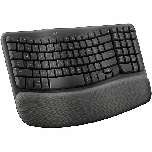 Logitech Wave Keys for Business Ergonomic Keyboard Wireless Connectivity - Bluetooth - 5.1 - 32.81 ft - USB Type A Interface - Windows, Mac OS, ChromeOS - Computer - PC, Mac - AAA Battery Size Supported - Graphite (920012058)