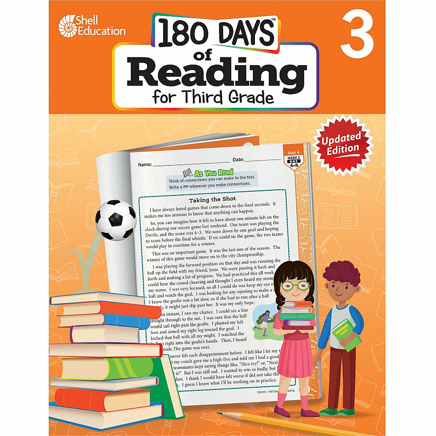 Shell Education 180 Days of Reading for Third Grade, 2nd Edition Printed Book Grade 3 - English - 1 Each (135045)
