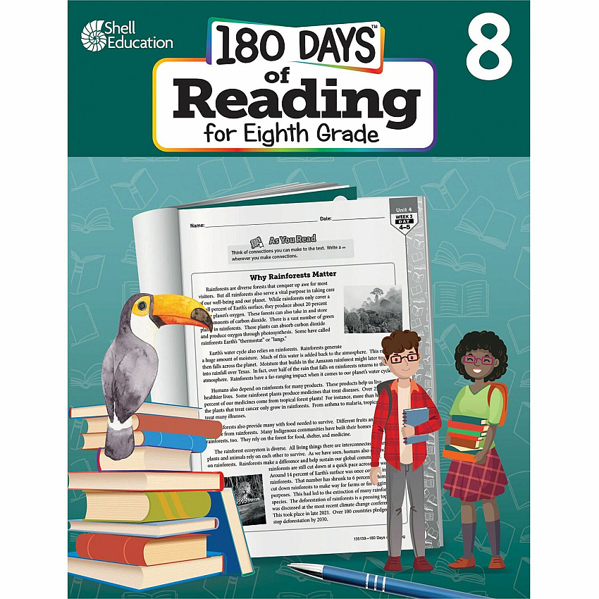 Shell Education 180 Days of Reading for Eighth Grade Printed Book Grade 8 - English - 1 Each (135159)