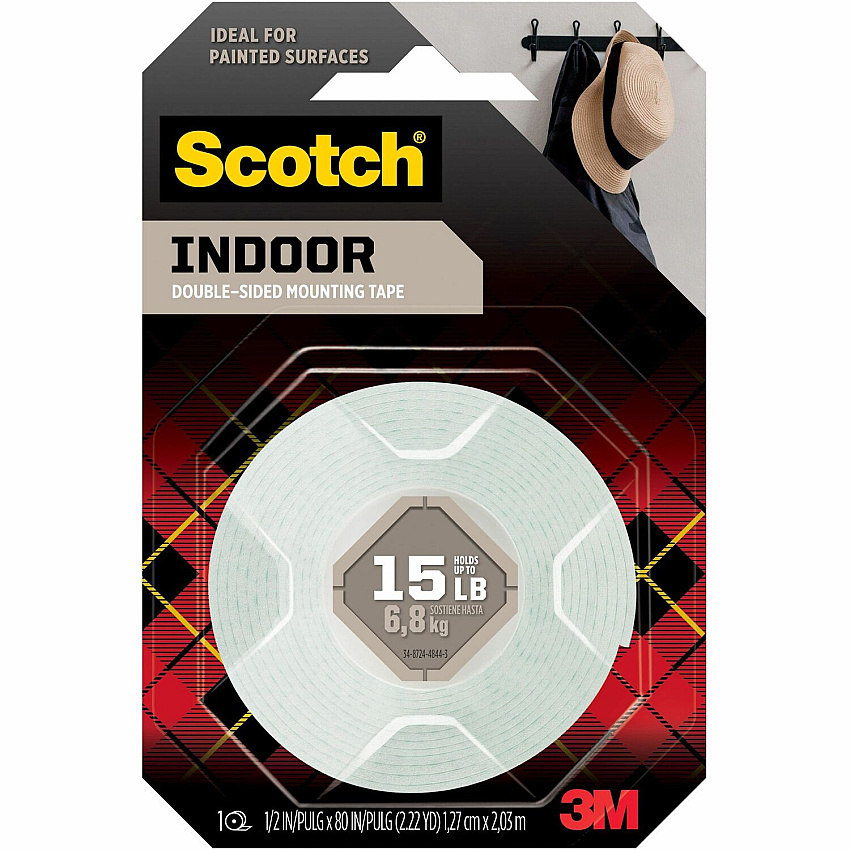 Scotch Mounting Tape 6.25 ft Length x 0.50" Width - White - Foam - 1 Roll (110S)