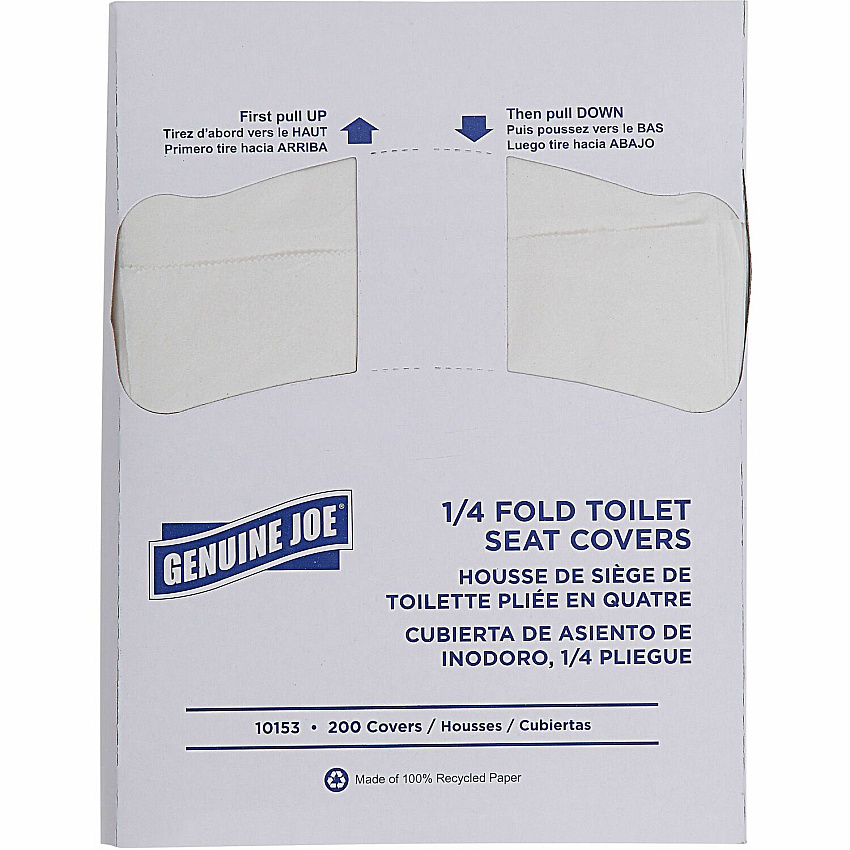 Genuine Joe Quarter-Fold Toilet Seat Covers Quarter-fold - For Toilet - White - Paper - 200/Pack - 25 / Carton (GJO10153)