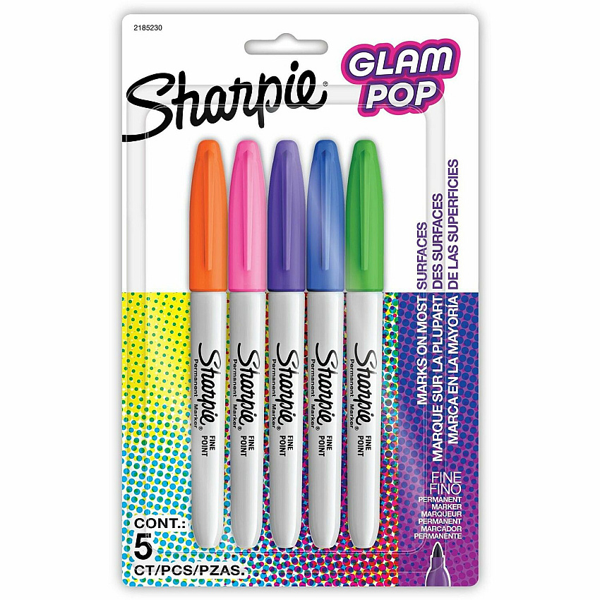 Sharpie Glam Pop Permanent Markers Fine Marker Point - Assorted Ink - 5 / Pack (2185230)