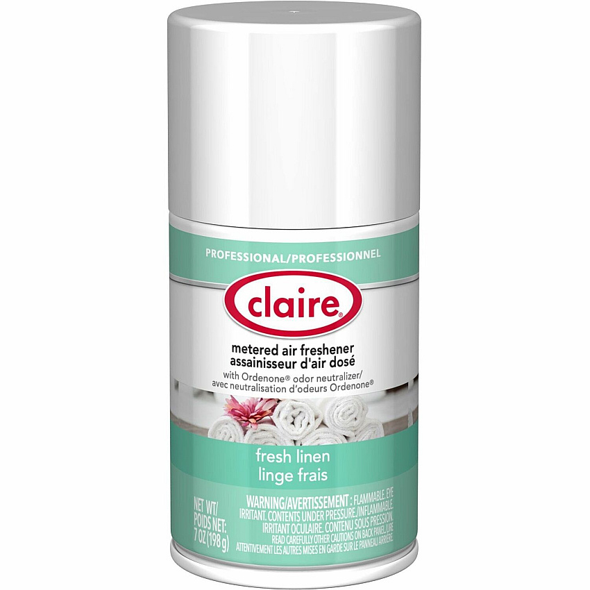 Claire Metered Air Freshener with Ordenone Aerosol - 6000 ft³ - 7 fl oz (0.2 quart) - Fresh Linen - 30 Day - Odor Neutralizer - 12 / Carton (CL110CT)