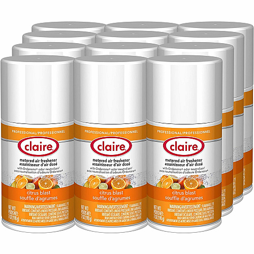 Claire Metered Air Freshener with Ordenone Aerosol - 6000 ft³ - 7 fl oz (0.2 quart) - Citrus Blast - 30 Day - Odor Neutralizer - 12 / Carton (CL112CT)