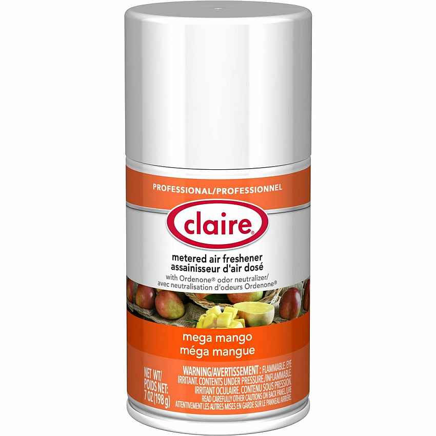 Claire Metered Air Freshener with Ordenone Aerosol - 6000 ft³ - 7 fl oz (0.2 quart) - Mega Mango - 30 Day - Odor Neutralizer - 12 / Carton (CL116CT)