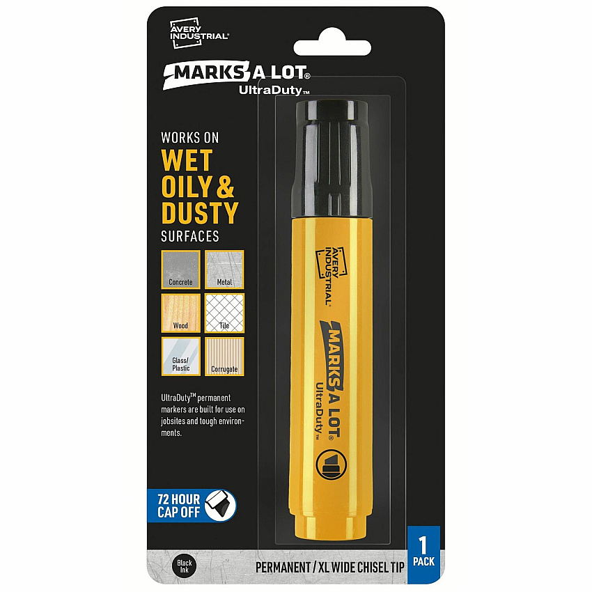 Avery UltraDuty Markers, XL Wide Tip, 1 Black Marker 18 mm Narrow Narrow Chisel, Bold, XL Wide Marker Point - Black Ink - Polyester Tip - 1 / Pack (29865)