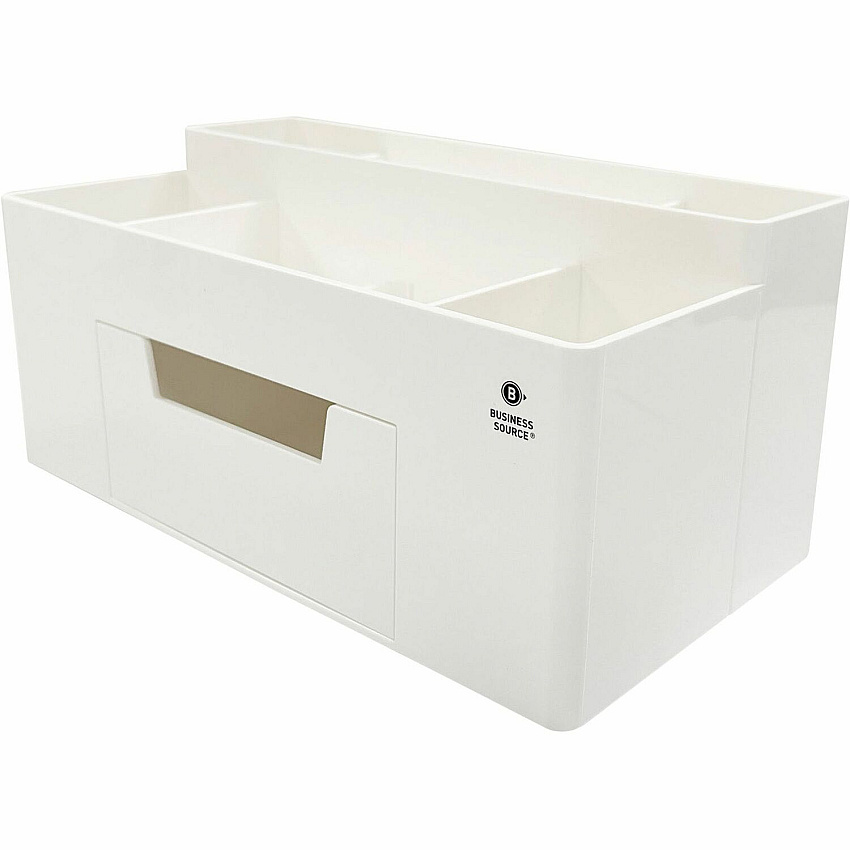 Business Source Multi-Grid Desktop Organizer 7 Compartment(s) - 1 Drawer(s) - 3.90" Height x 8.90" Width x 4.80" Depth - Desktop - Storage Drawer, Removable Drawer, Durable - White - ABS Plastic - 1 Each (BSN11879)