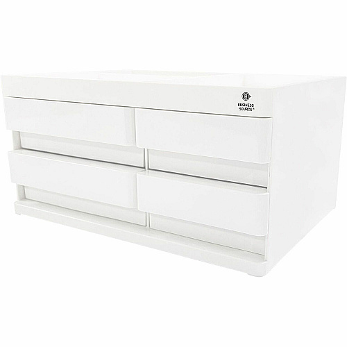 Business Source Multi-Drawer Desktop Organizer 4 Compartment(s) - 4 Drawer(s) - 5.20" Height x 10.40" Width x 7.40" Depth - Desktop - Storage Drawer, Removable Drawer, Durable - White, Pink - ABS Plastic - 1 Each (BSN11882)