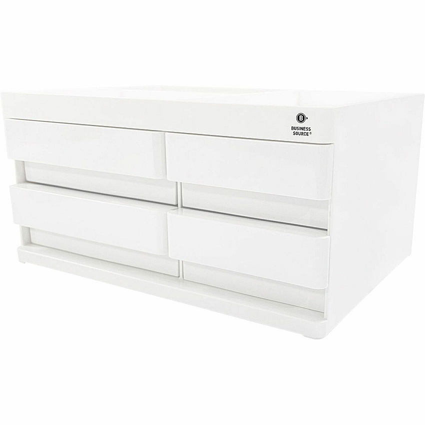 Business Source Multi-Drawer Desktop Organizer 4 Compartment(s) - 4 Drawer(s) - 5.20" Height x 10.40" Width x 7.40" Depth - Desktop - Storage Drawer, Removable Drawer, Durable - White, Pink - ABS Plastic - 1 Each (BSN11882)